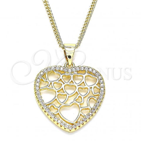 Oro Laminado Pendant Necklace, Gold Filled Style Heart Design, with White Micro Pave, Polished, Golden Finish, 04.156.0372.20