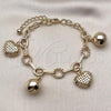 Oro Laminado Charm Bracelet, Gold Filled Style Heart and Twist Design, Polished, Golden Finish, 03.331.0313.08