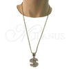 Oro Laminado Pendant Necklace, Gold Filled Style Money Sign Design, with White Crystal, Polished, Golden Finish, 04.242.0080.30
