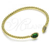 Oro Laminado Individual Bangle, Gold Filled Style Teardrop Design, with Green Crystal and White Micro Pave, Polished, Golden Finish, 07.228.0002.1