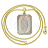 Oro Laminado Pendant Necklace, Gold Filled Style Guadalupe Design, Polished, Tricolor, 04.106.0057.20