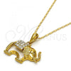 Oro Laminado Pendant Necklace, Gold Filled Style Elephant Design, with White Crystal, Polished, Golden Finish, 04.118.0115.18