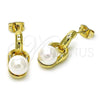 Oro Laminado Stud Earring, Gold Filled Style Ball Design, with Ivory Mother of Pearl, Polished, Golden Finish, 02.213.0729