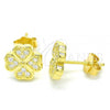 Sterling Silver Stud Earring, Four-leaf Clover Design, with White Micro Pave, Polished, Golden Finish, 02.336.0096.2