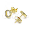 Oro Laminado Stud Earring, Gold Filled Style with White Micro Pave, Polished, Golden Finish, 02.156.0595