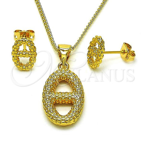 Oro Laminado Earring and Pendant Adult Set, Gold Filled Style Puff Mariner Design, Diamond Cutting Finish, Golden Finish, 10.342.0157