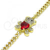 Oro Laminado Fancy Bracelet, Gold Filled Style Teddy Bear and Heart Design, with Garnet Cubic Zirconia and White Micro Pave, Polished, Golden Finish, 03.381.0034.2.08