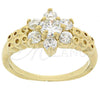 Oro Laminado Multi Stone Ring, Gold Filled Style Flower Design, with White Cubic Zirconia, Polished, Golden Finish, 5.165.002.09 (Size 9)