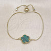 Oro Laminado Adjustable Bolo Bracelet, Gold Filled Style Flower and Box Design, with Green Opal and White Cubic Zirconia, Polished, Golden Finish, 03.313.0041.1.11