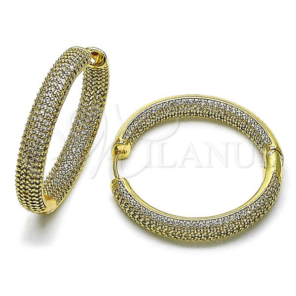 Oro Laminado Huggie Hoop, Gold Filled Style with White Micro Pave, Polished, Golden Finish, 02.283.0140.35