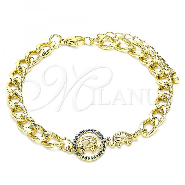 Oro Laminado Fancy Bracelet, Gold Filled Style Elephant and Heart Design, Polished, Golden Finish, 03.368.0066.07