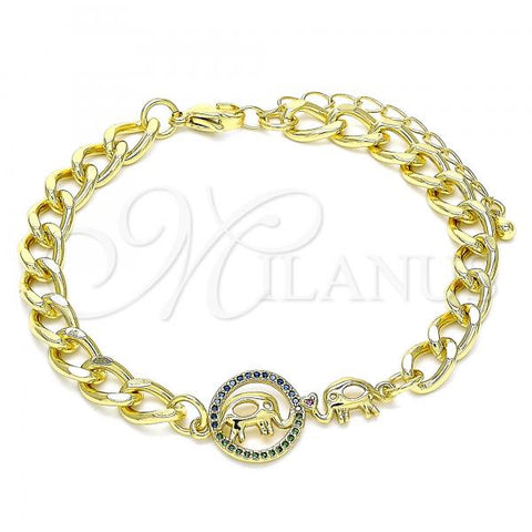 Oro Laminado Fancy Bracelet, Gold Filled Style Elephant and Heart Design, Polished, Golden Finish, 03.368.0066.07