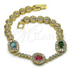 Oro Laminado Fancy Bracelet, Gold Filled Style with Multicolor Cubic Zirconia, Polished, Golden Finish, 03.283.0290.07