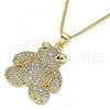 Oro Laminado Pendant Necklace, Gold Filled Style Teddy Bear Design, with White and Garnet Micro Pave, Polished, Golden Finish, 04.156.0198.20