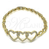 Oro Laminado Fancy Bracelet, Gold Filled Style Heart Design, with White Micro Pave, Polished, Golden Finish, 03.283.0213.07