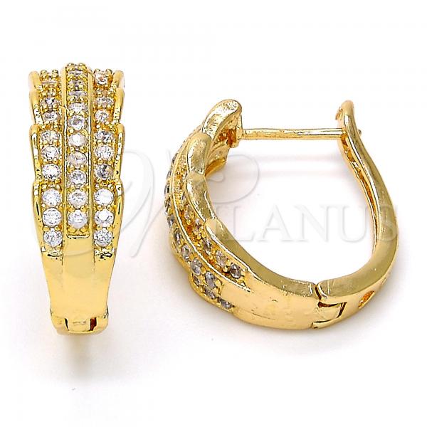Oro Laminado Huggie Hoop, Gold Filled Style with White Micro Pave, Polished, Golden Finish, 02.217.0034.20