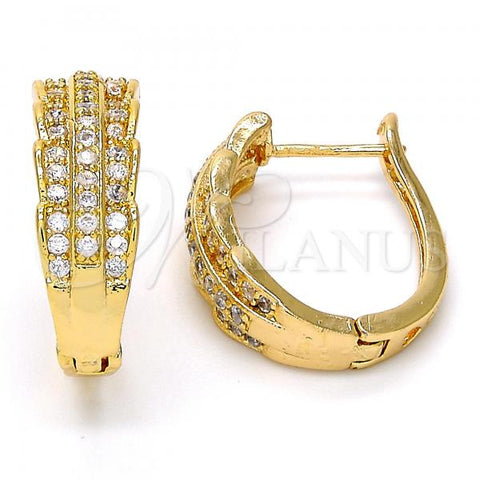 Oro Laminado Huggie Hoop, Gold Filled Style with White Micro Pave, Polished, Golden Finish, 02.217.0034.20