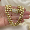 Oro Laminado Basic Necklace, Gold Filled Style Chunky Design, with White Cubic Zirconia, Polished, Golden Finish, 03.278.0005.30