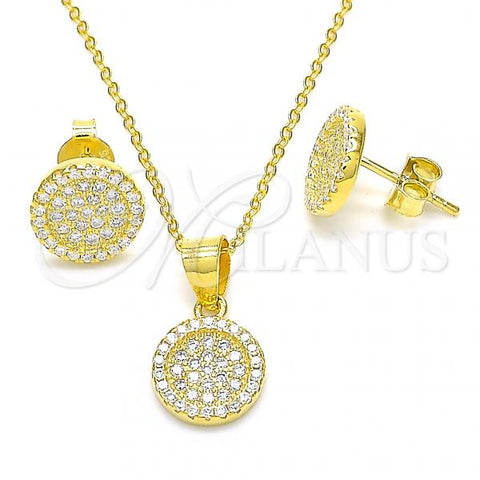 Sterling Silver Earring and Pendant Adult Set, with White Cubic Zirconia and White Crystal, Polished, Golden Finish, 10.369.0002.2