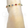 Oro Laminado Fancy Anklet, Gold Filled Style with Multicolor Crystal, Polished, Golden Finish, 03.326.0001.10