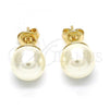 Oro Laminado Stud Earring, Gold Filled Style Ball Design, with Ivory Pearl, Polished, Golden Finish, 02.63.2121