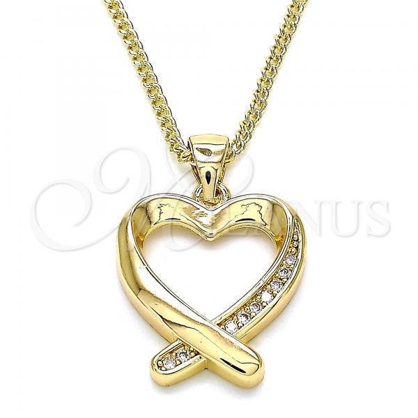 Oro Laminado Pendant Necklace, Gold Filled Style Heart Design, with White Micro Pave, Polished, Golden Finish, 04.342.0026.20