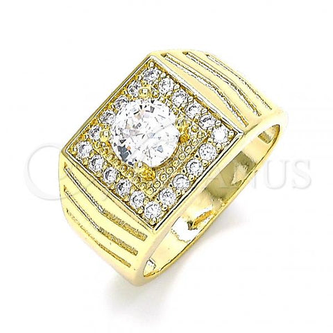 Oro Laminado Mens Ring, Gold Filled Style with White Cubic Zirconia, Polished, Golden Finish, 01.283.0027.11
