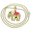 Oro Laminado Pendant Necklace, Gold Filled Style Elephant Design, with White and Black Crystal, Red Enamel Finish, Golden Finish, 04.380.0025.2.20