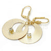 Oro Laminado Dangle Earring, Gold Filled Style with White Crystal, Diamond Cutting Finish, Golden Finish, 60.012