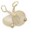 Oro Laminado Dangle Earring, Gold Filled Style Leaf and Filigree Design, with White Crystal, Polished, Golden Finish, 80.004