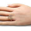 Oro Laminado Multi Stone Ring, Gold Filled Style Heart Design, with White Micro Pave, Polished, Golden Finish, 01.341.0040