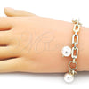Oro Laminado Charm Bracelet, Gold Filled Style Rolo and Ball Design, with Ivory Pearl, Polished, Golden Finish, 03.331.0261.08