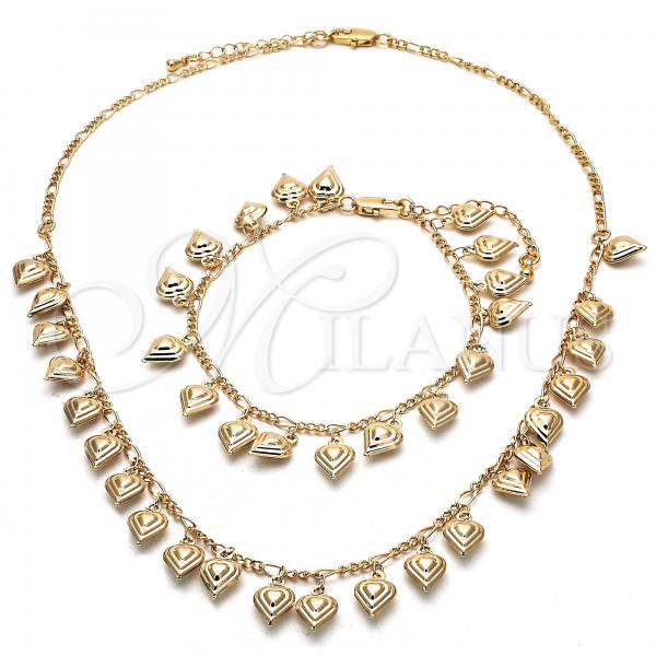 Oro Laminado Necklace and Bracelet, Gold Filled Style Heart Design, Polished, Golden Finish, 06.105.0006