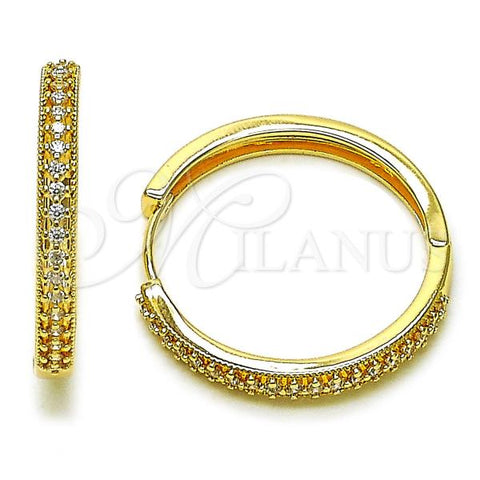 Oro Laminado Huggie Hoop, Gold Filled Style with White Cubic Zirconia, Polished, Golden Finish, 02.195.0300.30