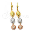 Oro Laminado Long Earring, Gold Filled Style Diamond Cutting Finish, Tricolor, 5.095.013