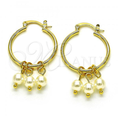 Oro Laminado Small Hoop, Gold Filled Style with Ivory Pearl, Polished, Golden Finish, 02.63.2750.25