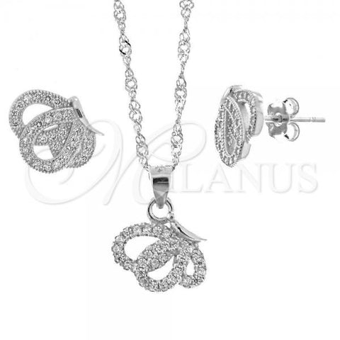 Sterling Silver Earring and Pendant Adult Set, Butterfly Design, with White Micro Pave, Rhodium Finish, 10.174.0055