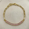 Oro Laminado Fancy Bracelet, Gold Filled Style Paperclip Design, with Pink Cubic Zirconia, Polished, Golden Finish, 03.130.0011.3.07