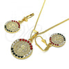 Oro Laminado Earring and Pendant Adult Set, Gold Filled Style San Benito Design, with Multicolor Crystal, Polished, Golden Finish, 10.351.0002