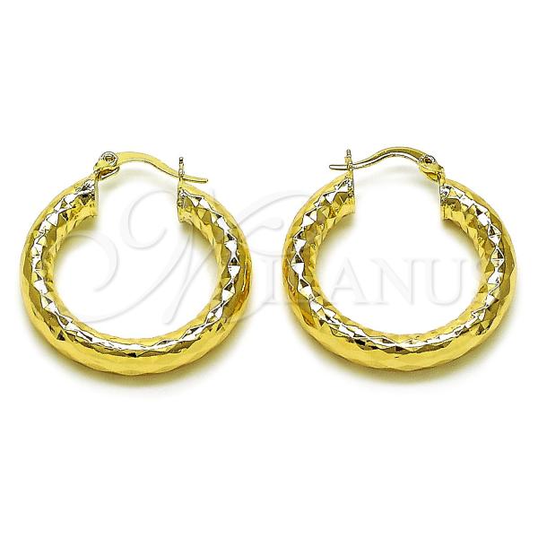 Oro Laminado Medium Hoop, Gold Filled Style Hollow Design, Diamond Cutting Finish, Golden Finish, 02.170.0312.30