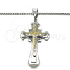 Stainless Steel Pendant Necklace, Cross Design, with White Cubic Zirconia, Polished, Two Tone, 04.116.0034.30