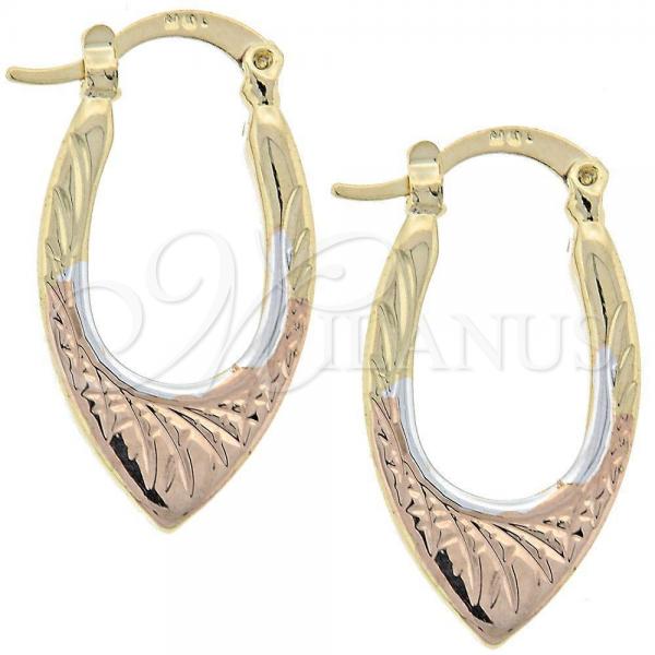 Oro Laminado Small Hoop, Gold Filled Style Diamond Cutting Finish, Tricolor, 5.158.042