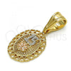 Oro Laminado Fancy Pendant, Gold Filled Style Flower and Heart Design, Polished, Tricolor, 05.120.0085.1
