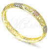 Gold Plated Individual Bangle, Heart Design, Diamond Cutting Finish, Tricolor, 03.53.0006.05 (13 MM Thickness, Size 5 - 2.50 Diameter)