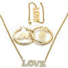 Oro Laminado Necklace, Bracelet and Earring, Gold Filled Style Love Design, Polished, Golden Finish, 06.63.0246