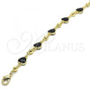 Oro Laminado Fancy Bracelet, Gold Filled Style Heart Design, Black Enamel Finish, Golden Finish, 03.213.0082.1.08