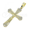 Oro Laminado Religious Pendant, Gold Filled Style Crucifix Design, with White Cubic Zirconia, Polished, Golden Finish, 05.253.0157