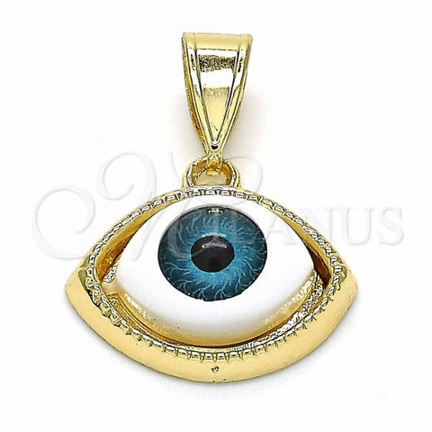 Oro Laminado Fancy Pendant, Gold Filled Style Evil Eye Design, Turquoise Resin Finish, Golden Finish, 05.351.0050