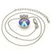 Rhodium Plated Pendant Necklace, Bow Design, with Chrysolite Opal Swarovski Crystals and White Micro Pave, Polished, Rhodium Finish, 04.239.0016.1.16