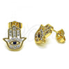 Oro Laminado Stud Earring, Gold Filled Style Hand of God Design, with White Micro Pave, Polished, Golden Finish, 02.344.0030